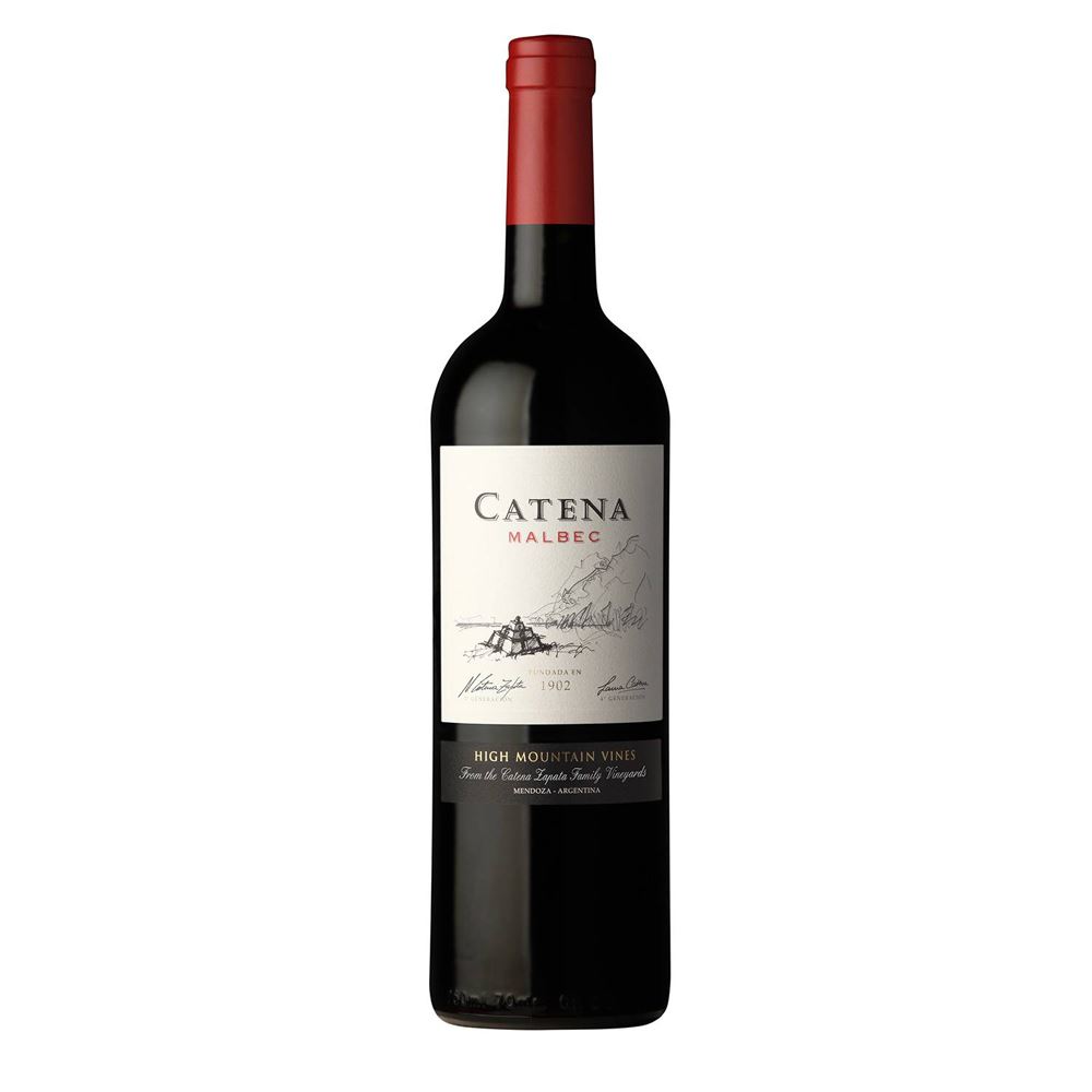 Vino tinto Catena malbec, Argentina.